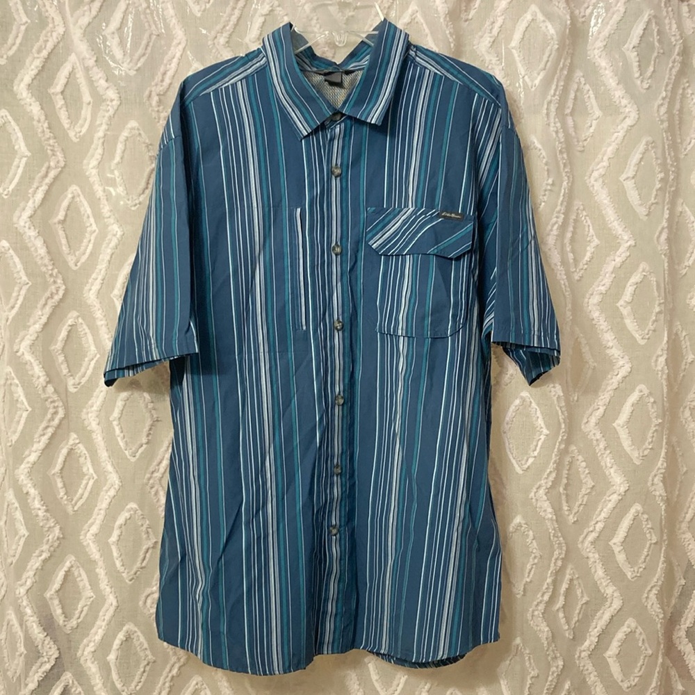 Eddie Bauer Blue Striped Casual Button Down Shirt